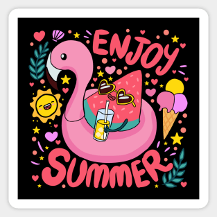 Enjoy Summer a fun summer time vacation design watermelon in a flamingo floaty Sticker